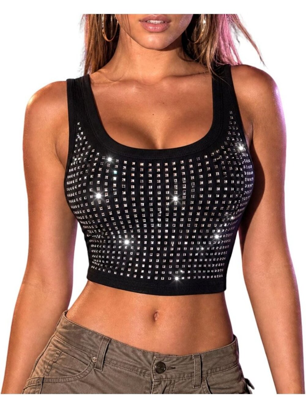 Sparkly Rhinestone Crop Tank Top for Women - Trendy, Stylish & Shiny Fashion
